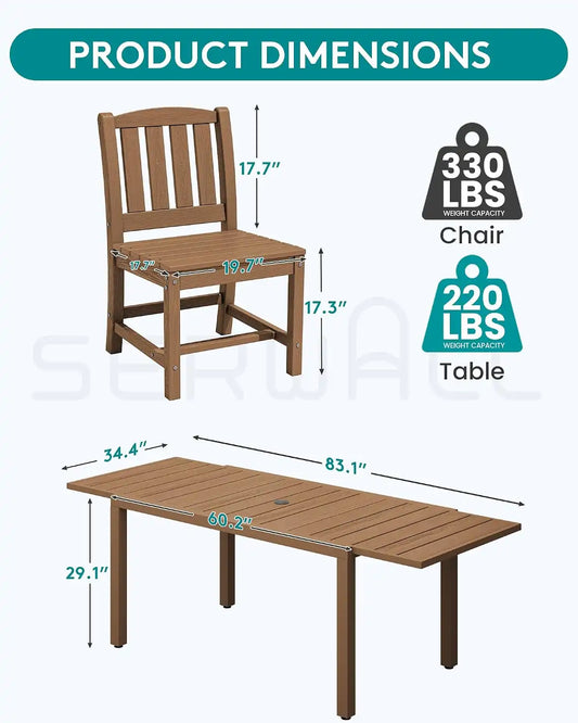 SERWALL Outdoor Patio Dining Set for 6, Brown