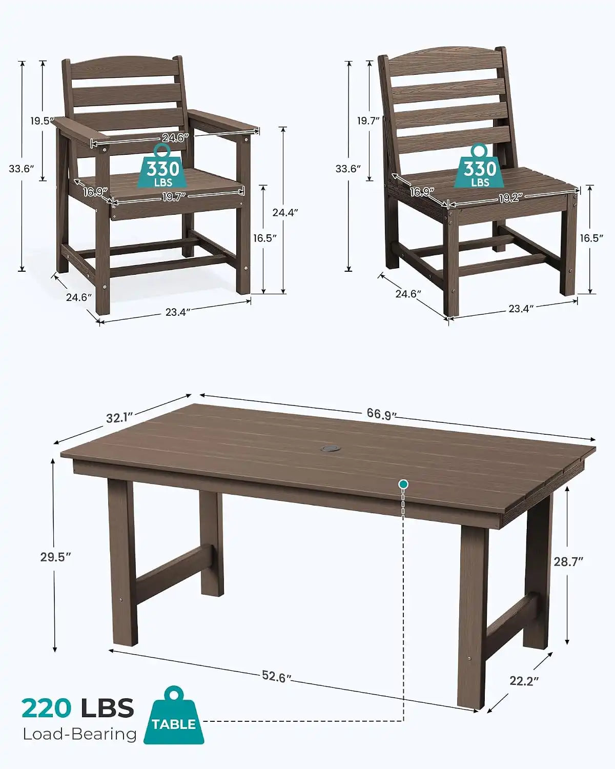 SERWALL HDPE Outdoor Dining Furniture, Outdoor Dining Set for 10, Coffee