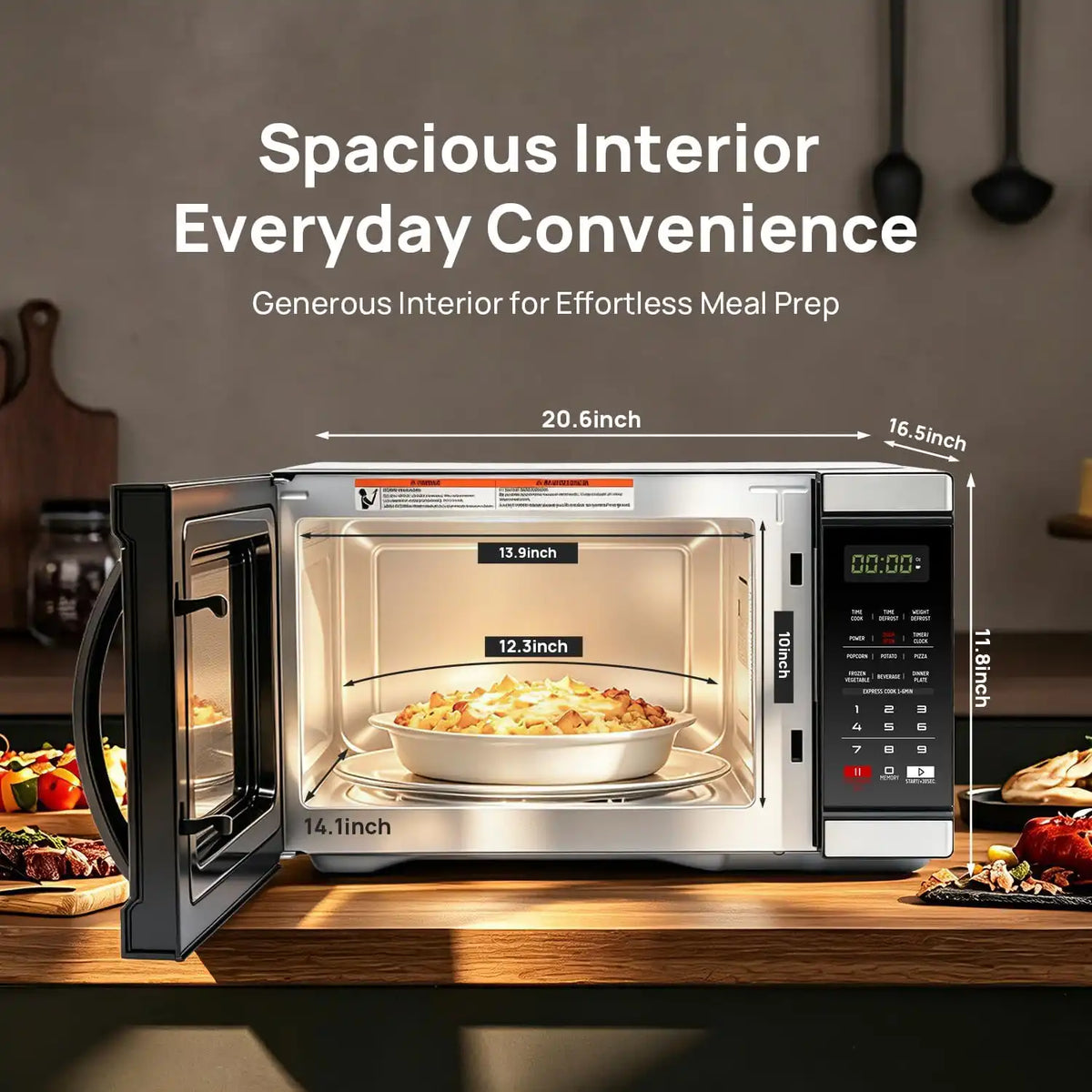 Smad 1000 Watt Microwave Countertop Ovens, Black Digital Small Microwave 1.1 Cu Ft, Large Microwave 6 Auto Cooking, Eco Mode, Child Lock, 10 Power Level, Led Display, Easy Clean, Memory Function