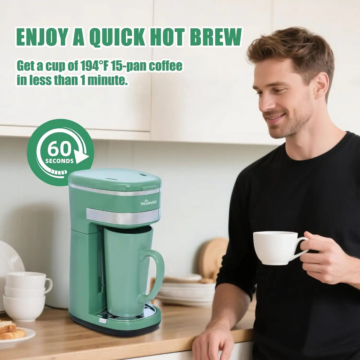 Single Serve Coffee Maker, 15oz Portable One Cup Coffee Brewer