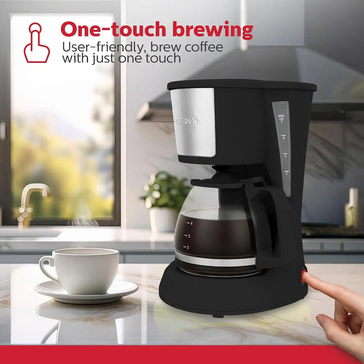Holstein Housewares - 5 Cup Drip Coffee Maker - Convenient and User Friendly with Permanent Filter, Borosilicate Glass Carafe, Water Level Indicator, Auto Pause/Serve and Keep Warm Functions, Black