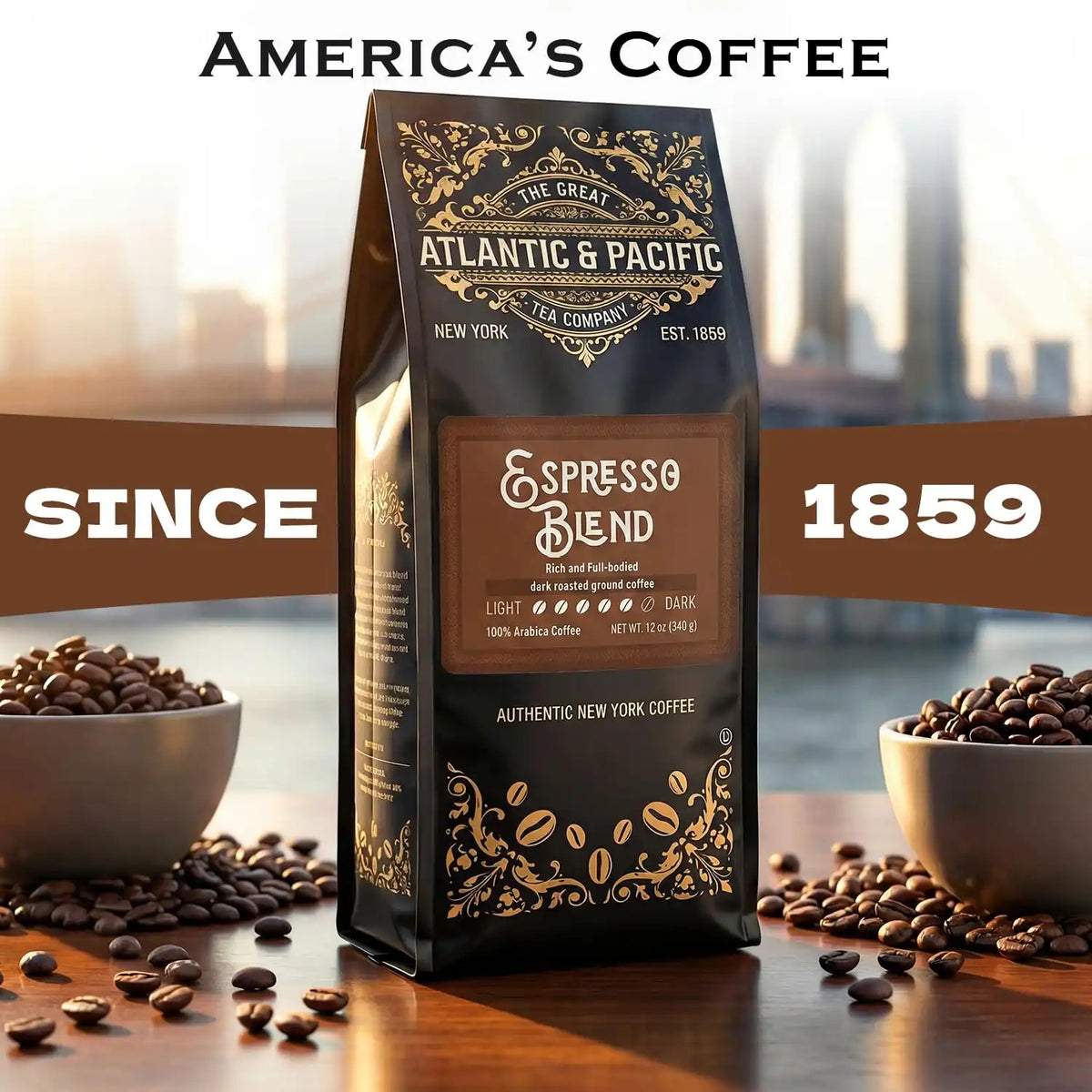 A&P Espresso Roast Dark Roast Ground Coffee, 100% Arabica, 12 oz
