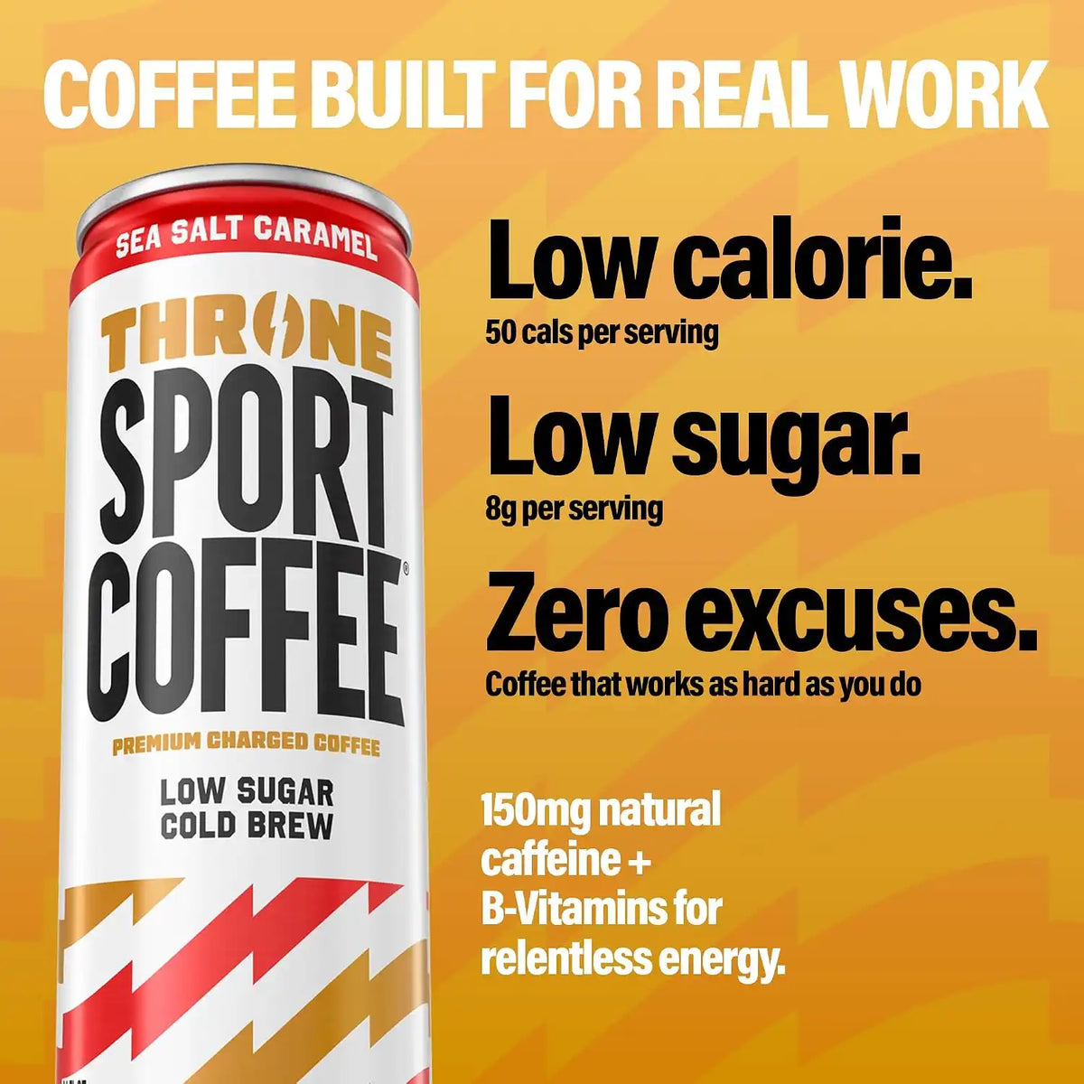 Throne Sport Coffee, Sea Salt Caramel Cold Brew, Low Sugar, Dairy Free-12Pk