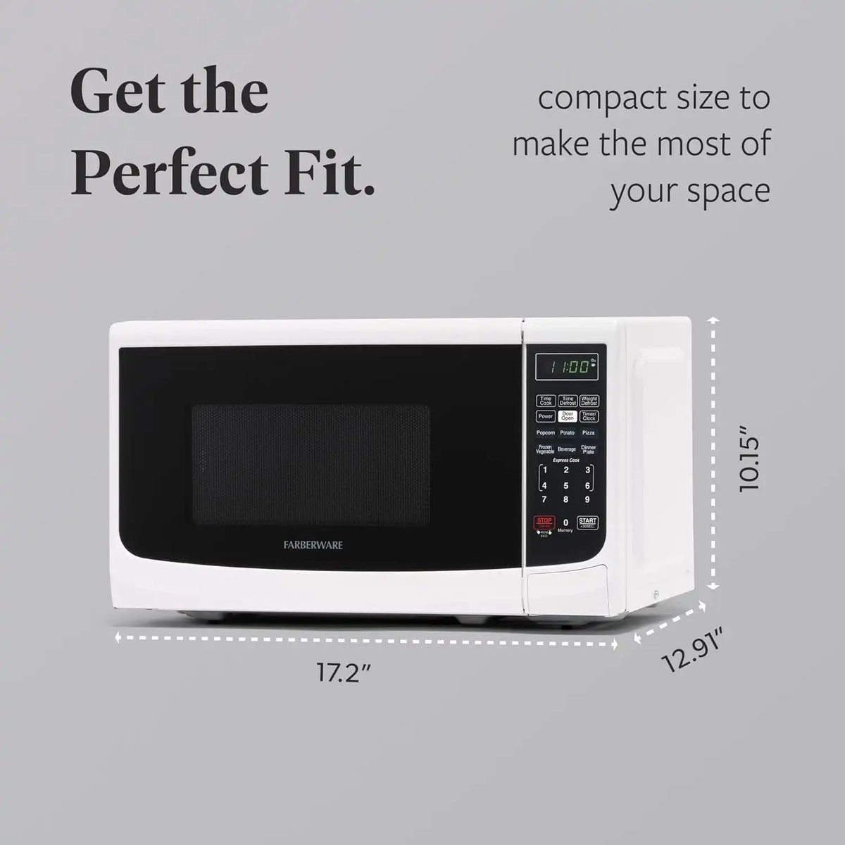 Farberware 0.7 Cu. Ft. Countertop Microwave Oven – 700 Watts Power, Auto Cook Settings, Defrost, Easy Clean and Child Safety Lock - White