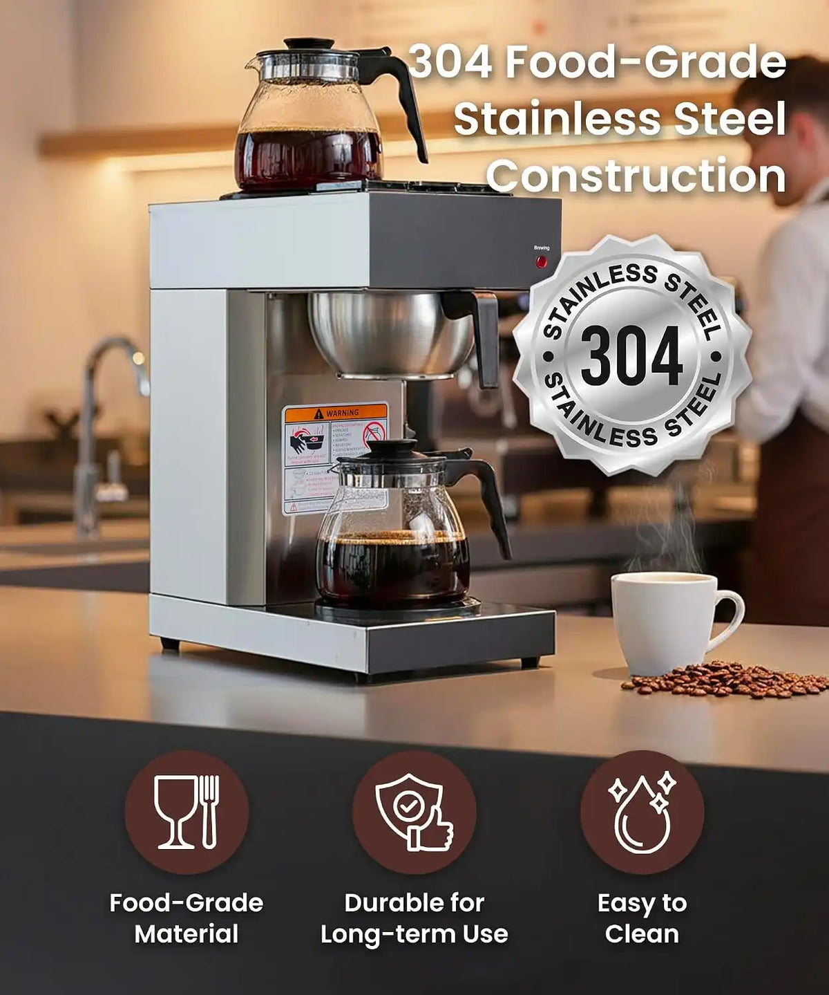 SYBO 12-Cup Commercial Pour Over Coffee Maker with 2 Warmers