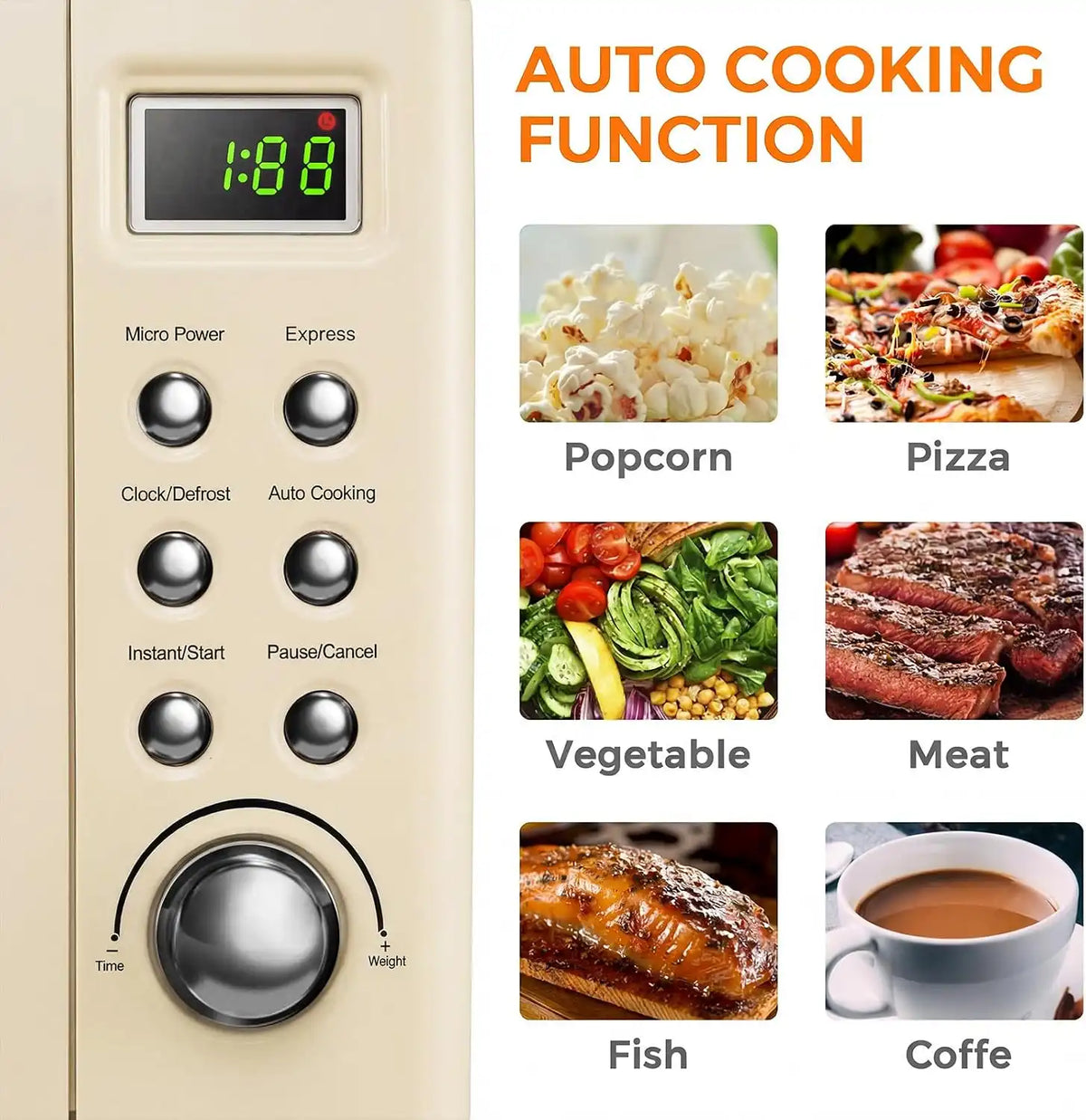 LDAILY 0.7Cu.ft Retro Small Microwave Oven, 700W Compact Countertop Microwave with 5 Power Levels, Auto Cooking Menus, Glass Turntable, Child Lock & Glass Turntable for Apartment, Dorm (Cream White)