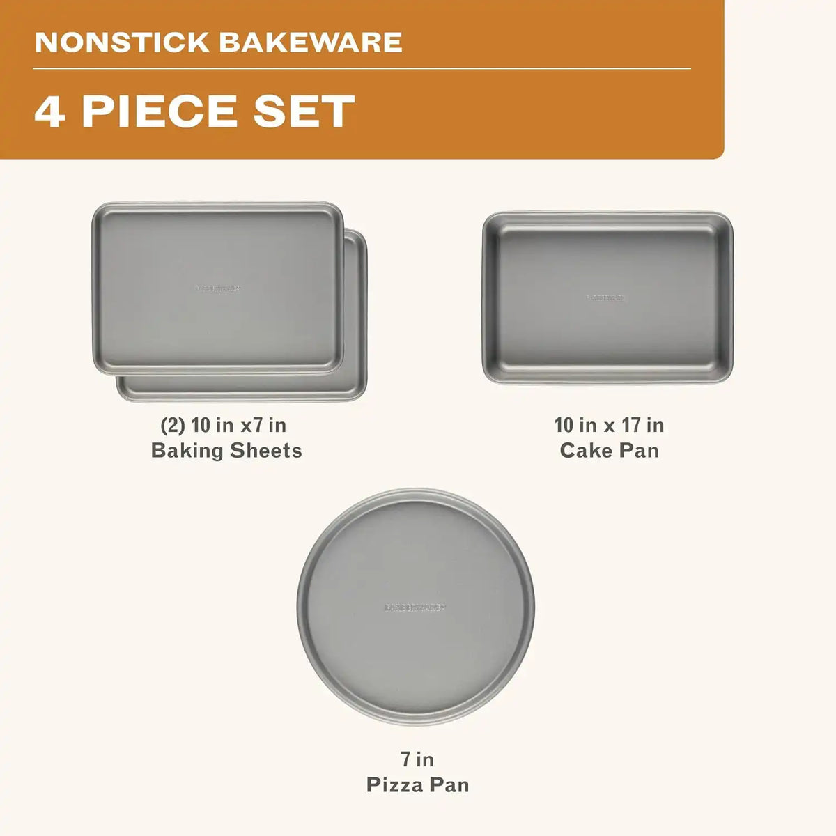 Farberware Bakeware Steel Nonstick Toaster Oven Pan Set, 4-Piece Baking Set, Gray