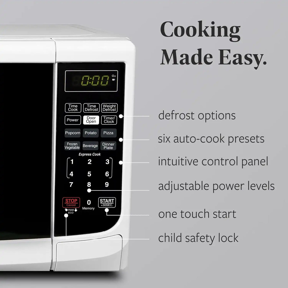 Farberware 0.7 Cu. Ft. Countertop Microwave Oven – 700 Watts Power, Auto Cook Settings, Defrost, Easy Clean and Child Safety Lock - White