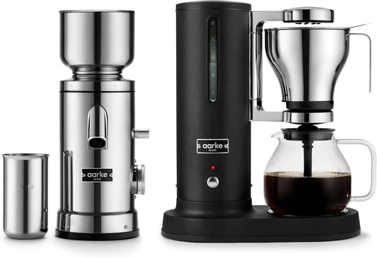 aarke Drip Coffee Maker & Grinder Bundle, 60 Settings, Matte Black