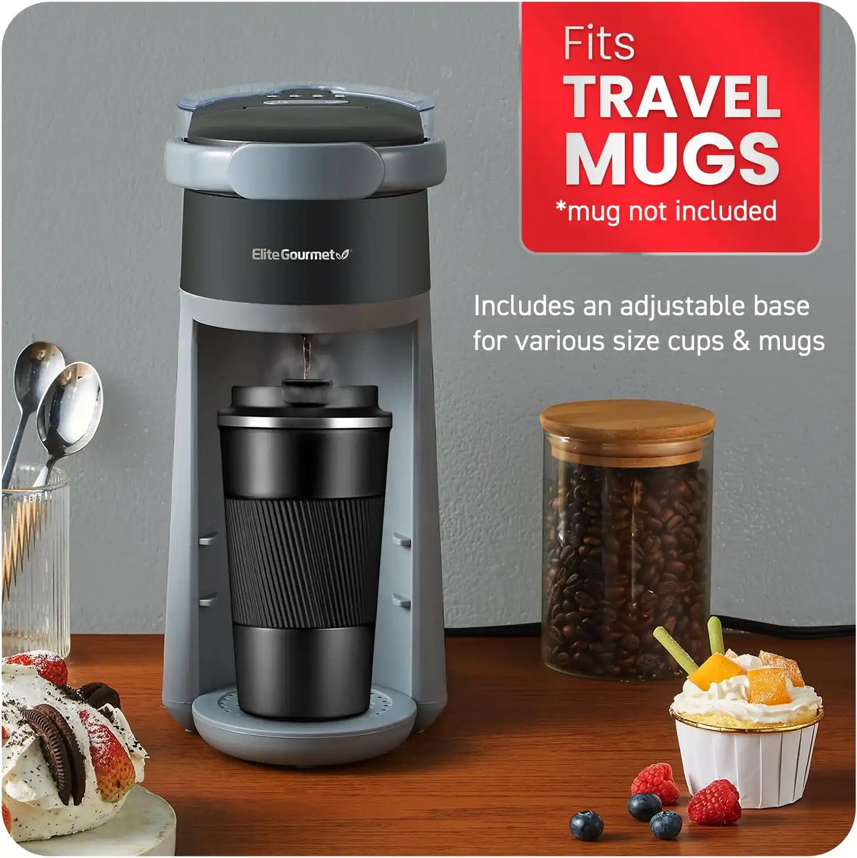 Elite Gourmet EHC323 2-in-1 Capsule Coffee Maker, K-Cup & Grounds, Black