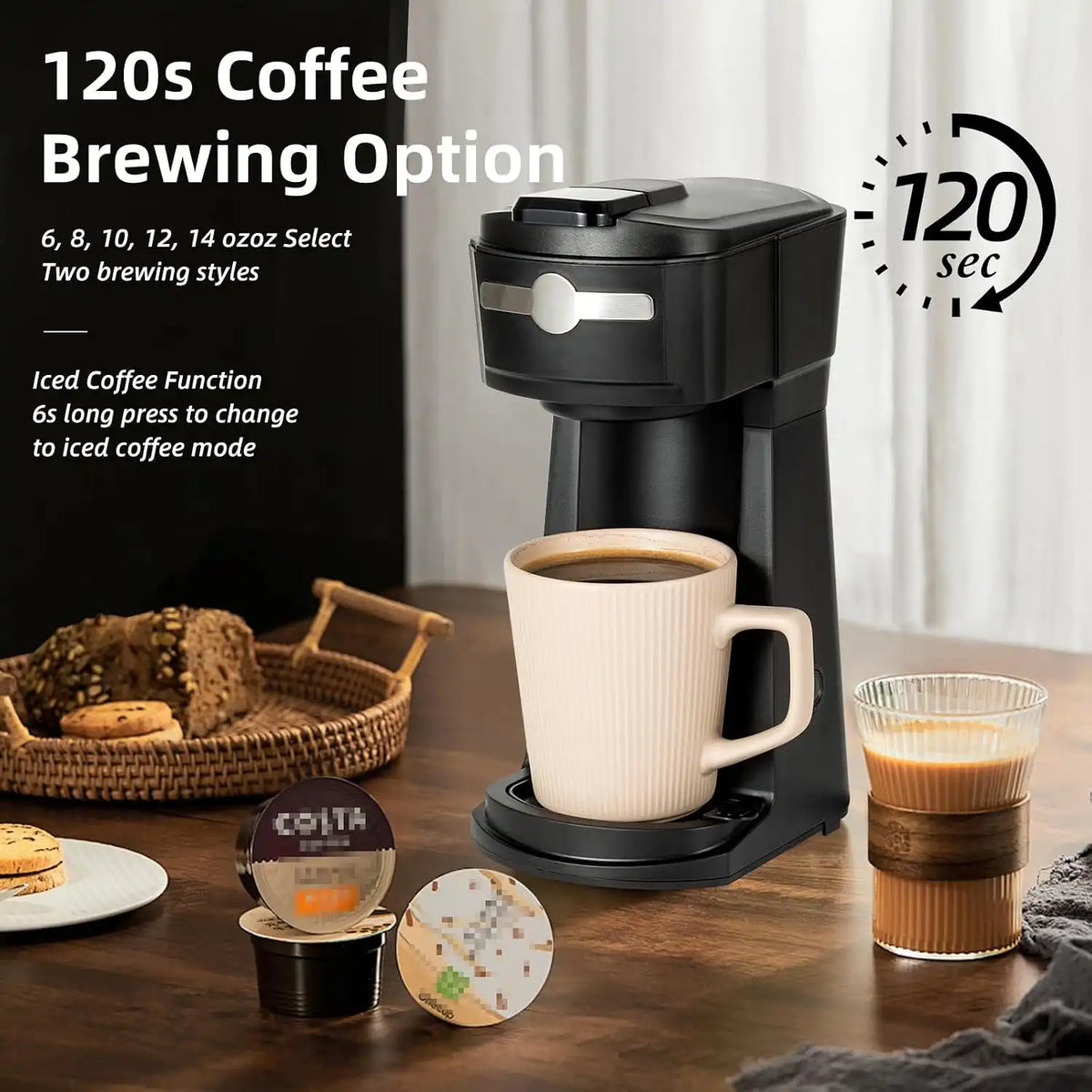 Single Serve Coffee Maker, KCup & Ground Coffee, 6-14 Oz Brew Sizes