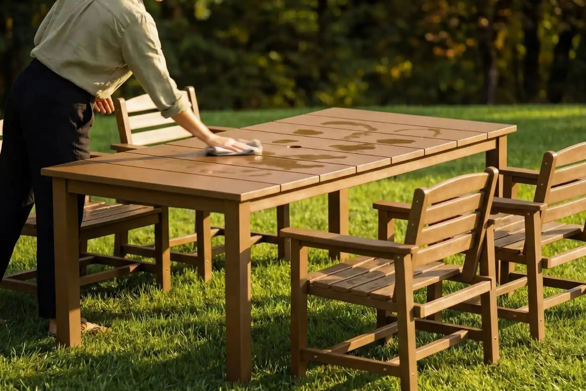 Perli™ 5-Piece Outdoor Dining Set, All-Weather HDPE Patio Furniture with 4 Armrest Chairs and Rectangular Table, UV-Resistant 4-Person Set for Deck, Backyard, Brown
