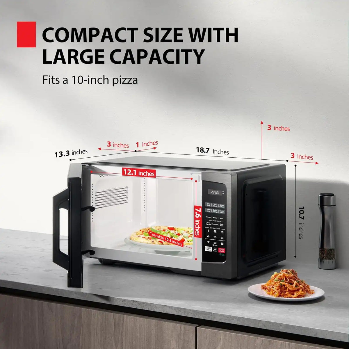 TOSHIBA Microwave Oven, 0.9 Cu.Ft, 900W, Black Stainless Steel