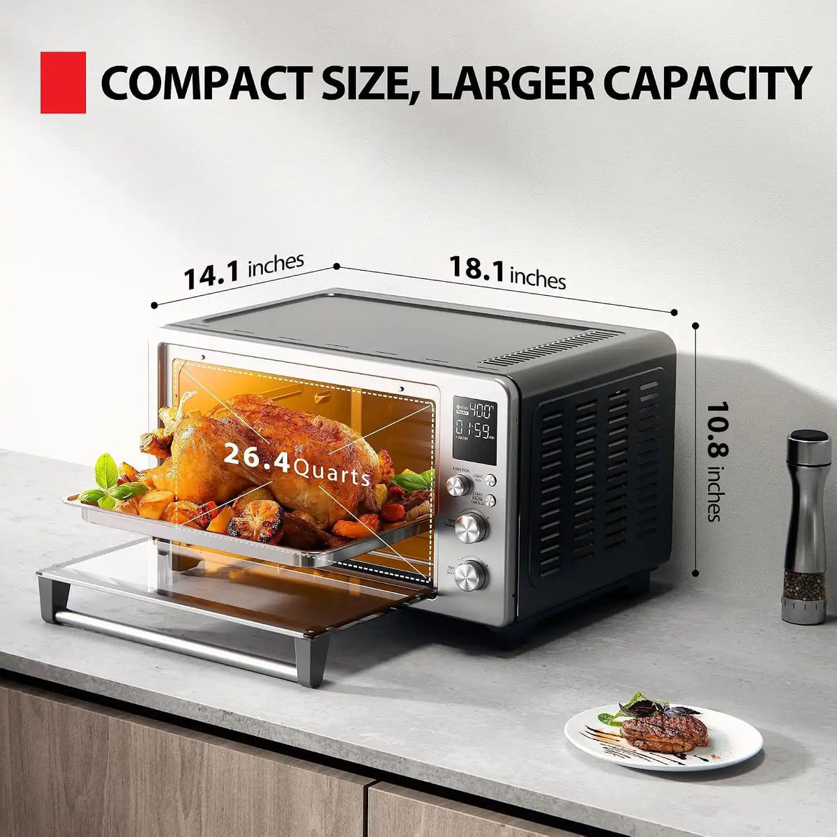 TOSHIBA ChefFry Air Fryer Toaster Oven Combo, 26.4-Quart, Stainless Steel