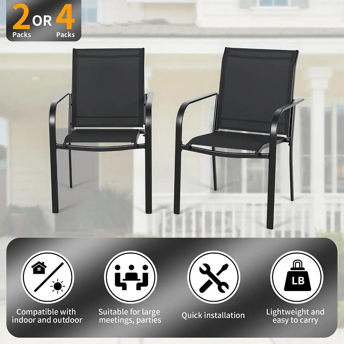 SUNCROWN 5 - Piece Outdoor Dining Set, Patio Furniture Set with 4 x Textilene Dinning Chairs and 41" Metal Round Table with Umbrella Hole for Lawn Garden Backyard Deck, Black