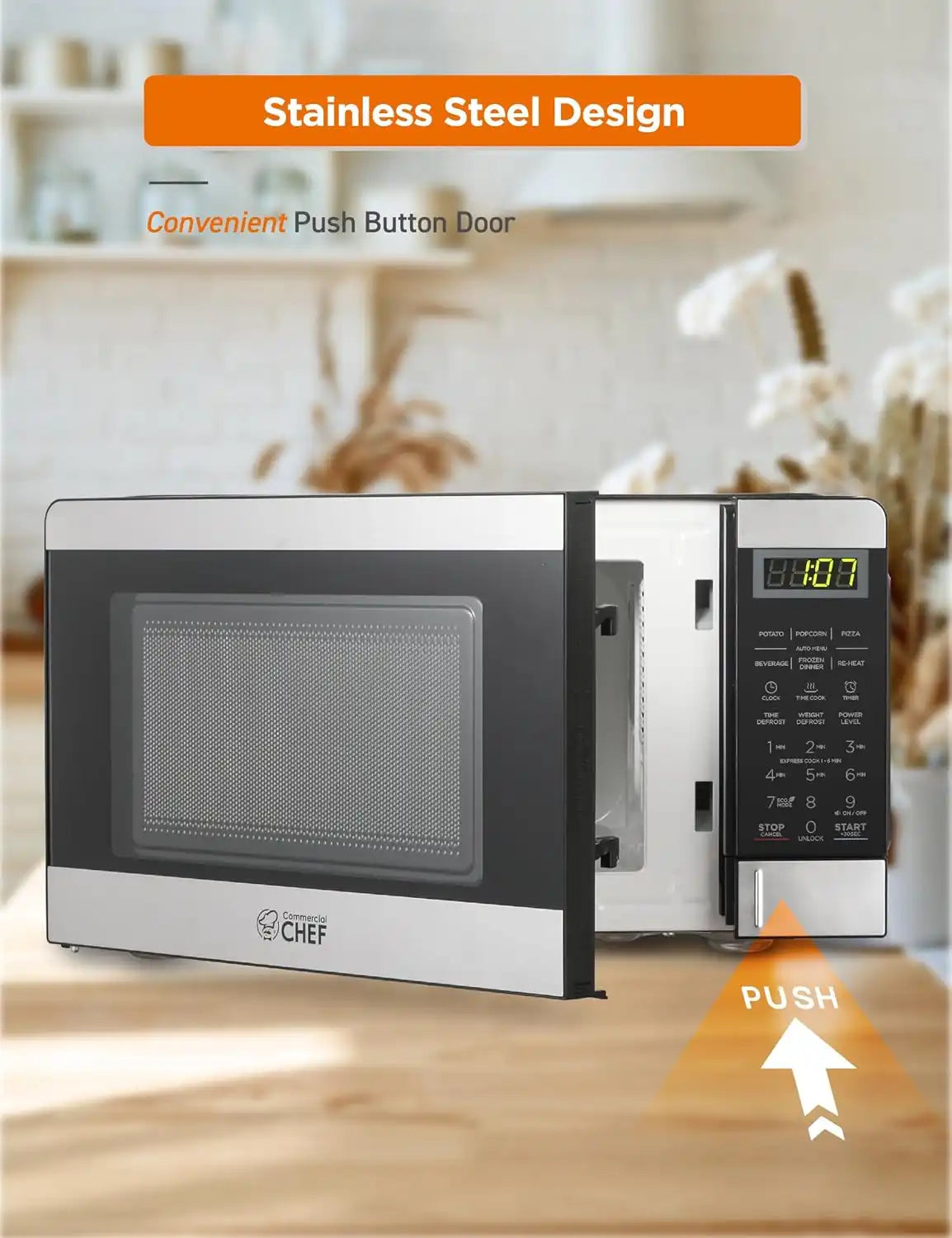 Commercial Chef 0.7 Cu. Ft. Countertop Microwave Oven, CHM770S, Stainless