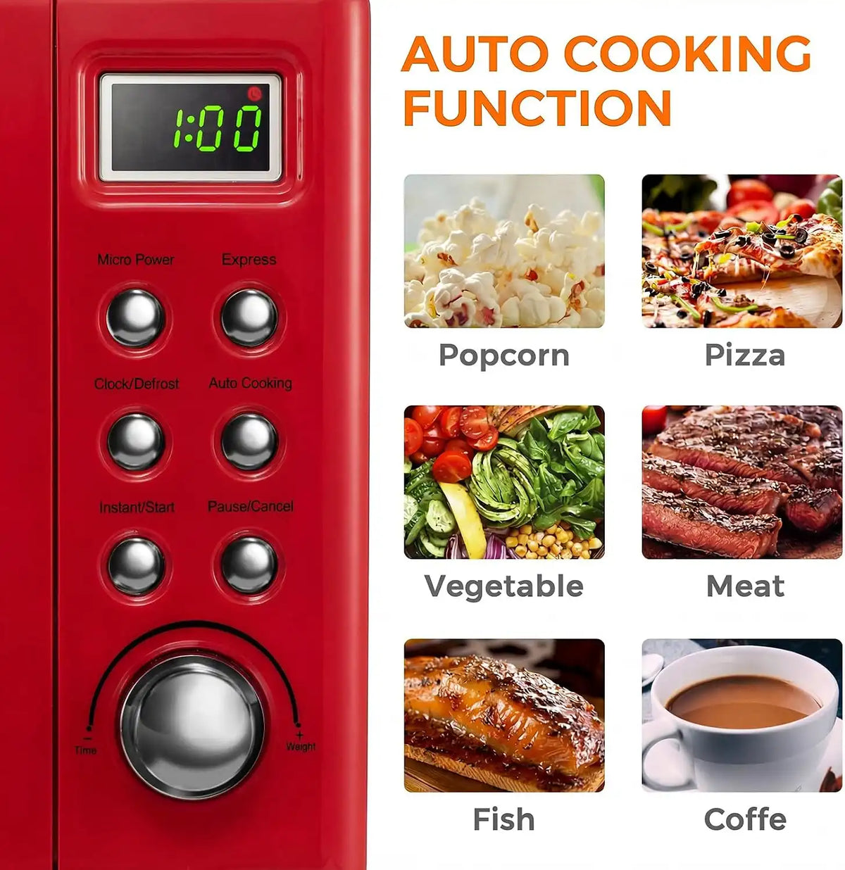 LDAILY 0.7Cu.ft Retro Small Microwave Oven, 700W Compact Countertop Microwave with 5 Power Levels, Auto Cooking Menus, Glass Turntable, Child Lock & Glass Turntable for Apartment, Dorm (Red)