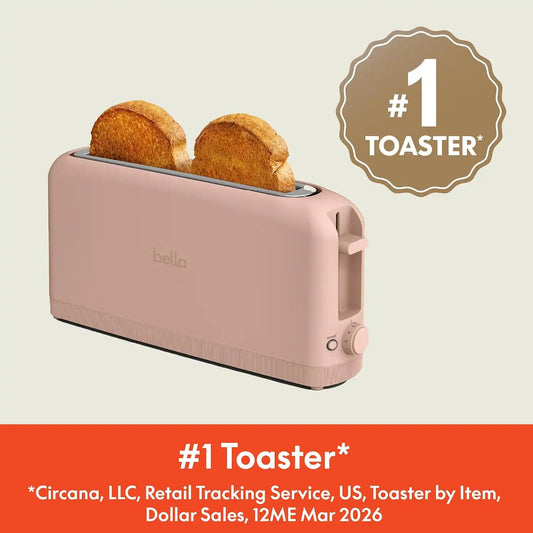 bella 2 Slice Slim Toaster, Fits-anywhere™ Kitchenware, 6 Setting Shade Control with Reheat & Cancel Buttons, Fits Sourdough, 10” Long Slot, Anti Jam & Auto Shutoff, 900 Watt, Blossom