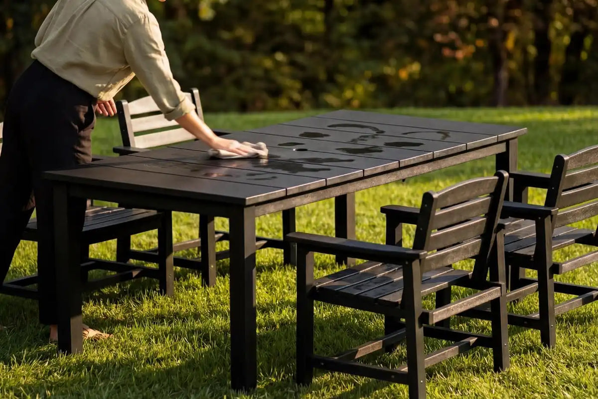 Perli™ 5-Piece Outdoor Dining Set, All-Weather HDPE Patio Furniture with 4 Armrest Chairs and Rectangular Table, UV-Resistant 4-Person Set for Deck, Backyard, Black