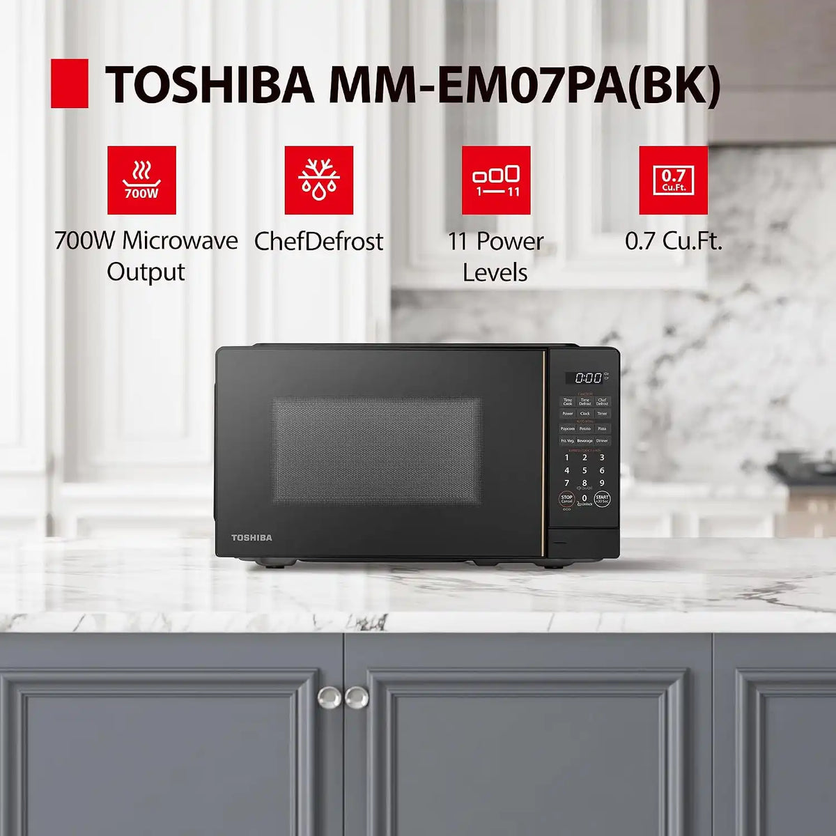 TOSHIBA Countertop Microwave Oven, 0.7 Cu.Ft, 700W, Black