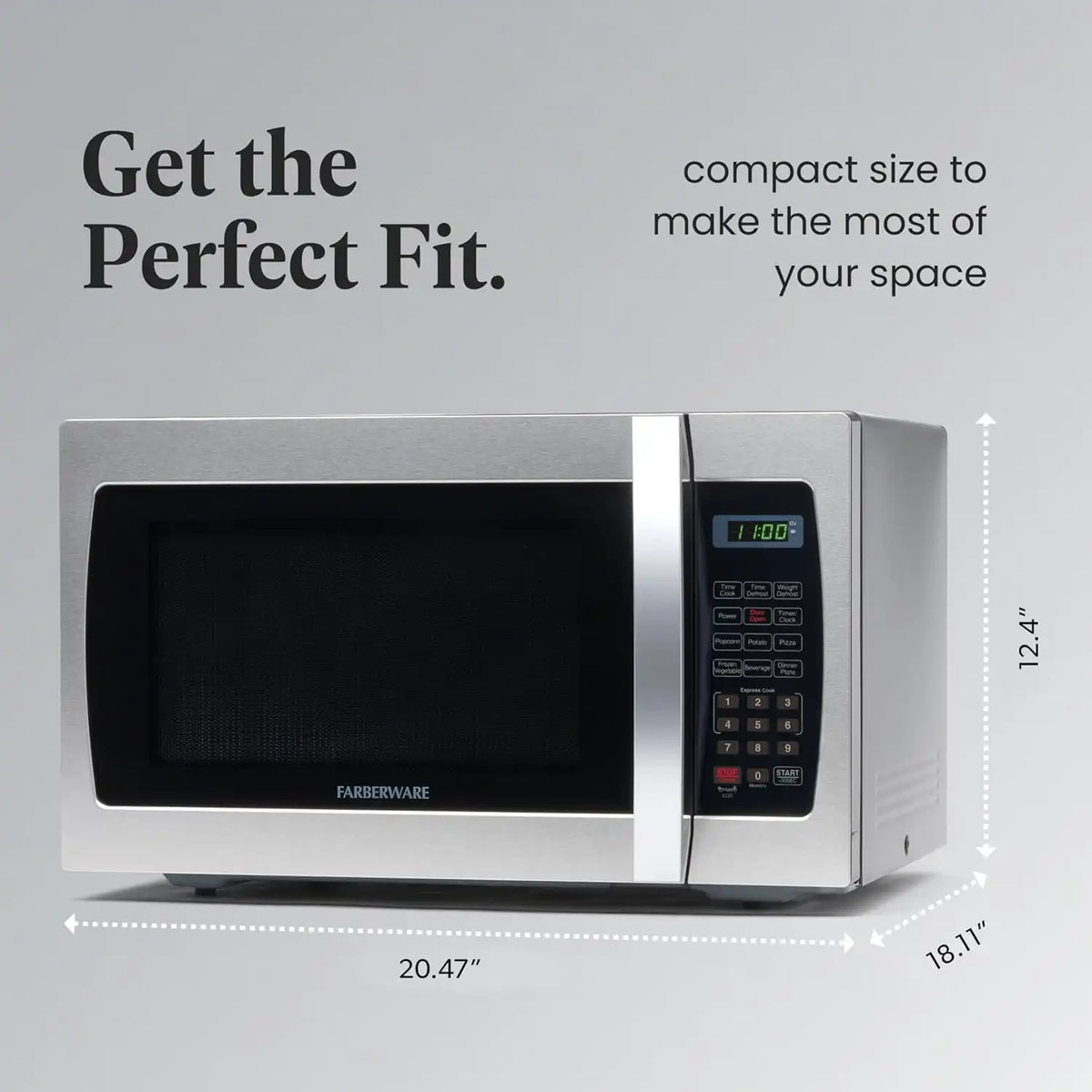 Farberware 1.3 Cu. Ft. Countertop Microwave Oven – 1000 Watts Power, Auto Cook Settings, Defrost, Easy Clean and Child Safety Lock - Stainless