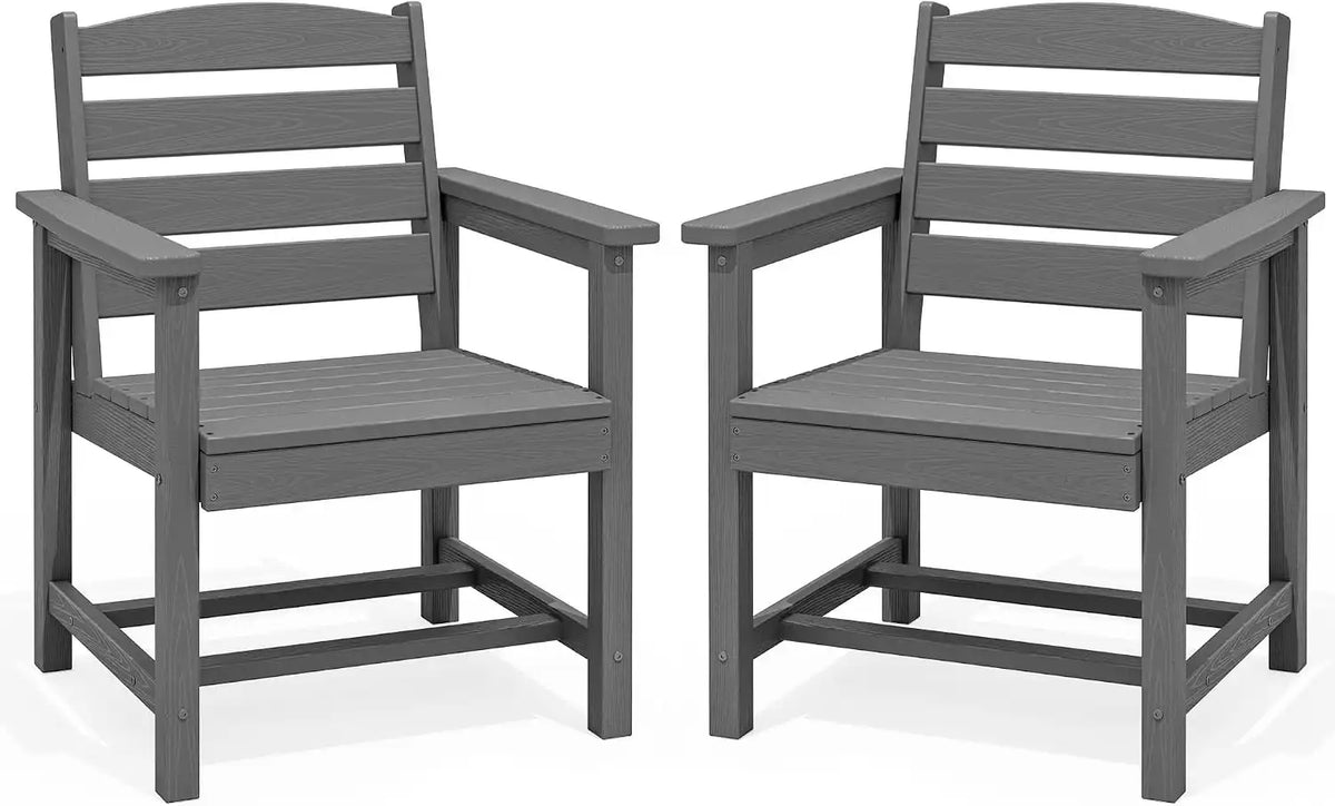 SERWALL Patio HDPE Dining Chairs Set of 2 with Arms, Grey