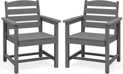 SERWALL Patio HDPE Dining Chairs Set of 2 with Arms, Grey