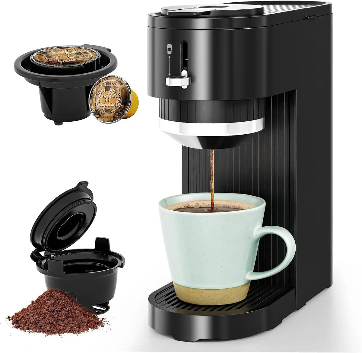 COWSAR Single Serve Coffee Maker, 2 in 1 Coffee Brewer for K-CUP Pod & Ground Coffee, 6-14 Oz Adjustable Brew Sizes, Self-cleaning Compact Coffee Machine for Home Office Travel