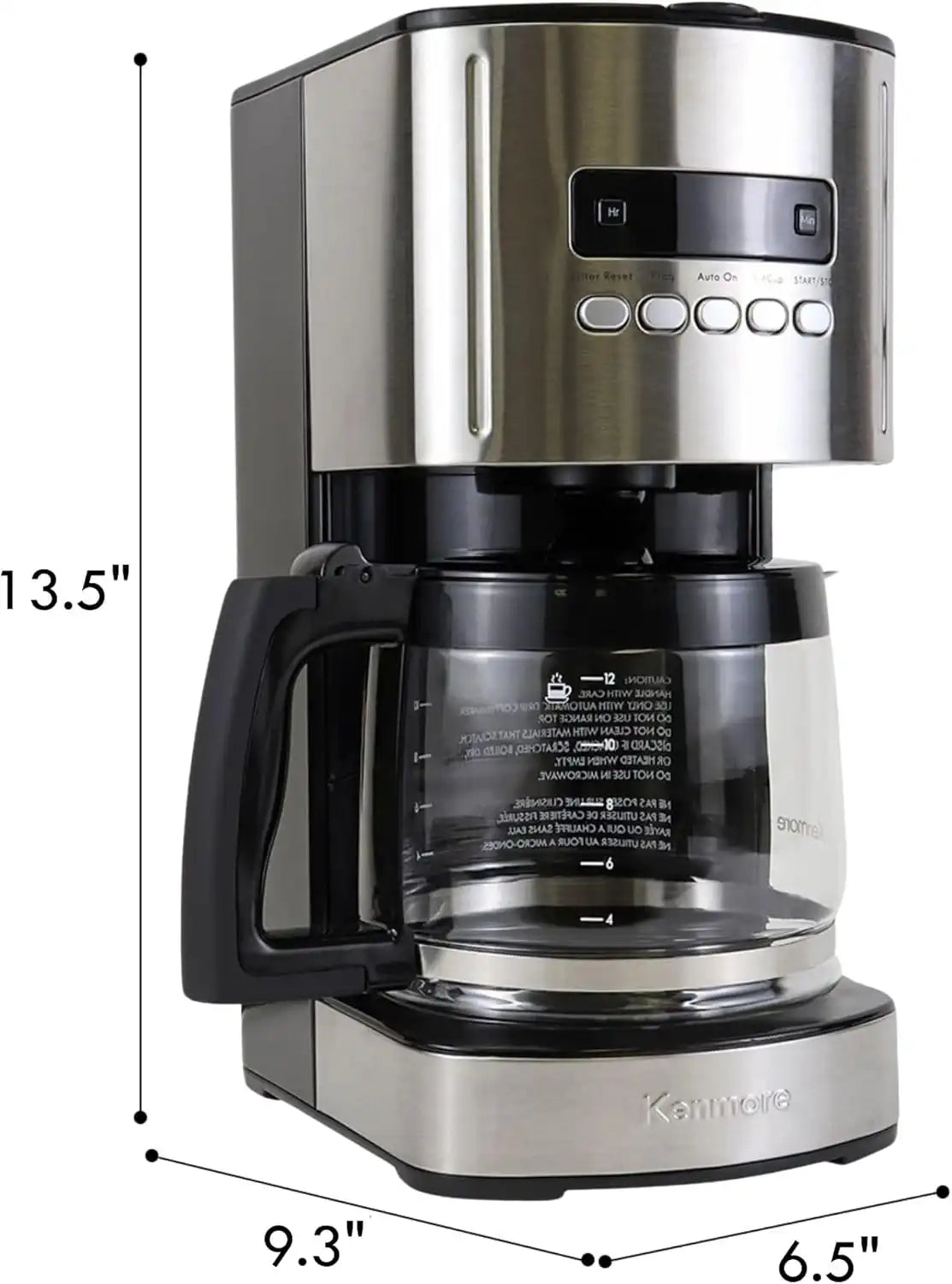 Koolatron Kenmore Coffee Maker 12 cup Drip Coffee Machine Programmable Aroma Control Glass Carafe Reusable Filter Timer Digital Display Charcoal Water Filter Regular Bold Stainless Steel and Black