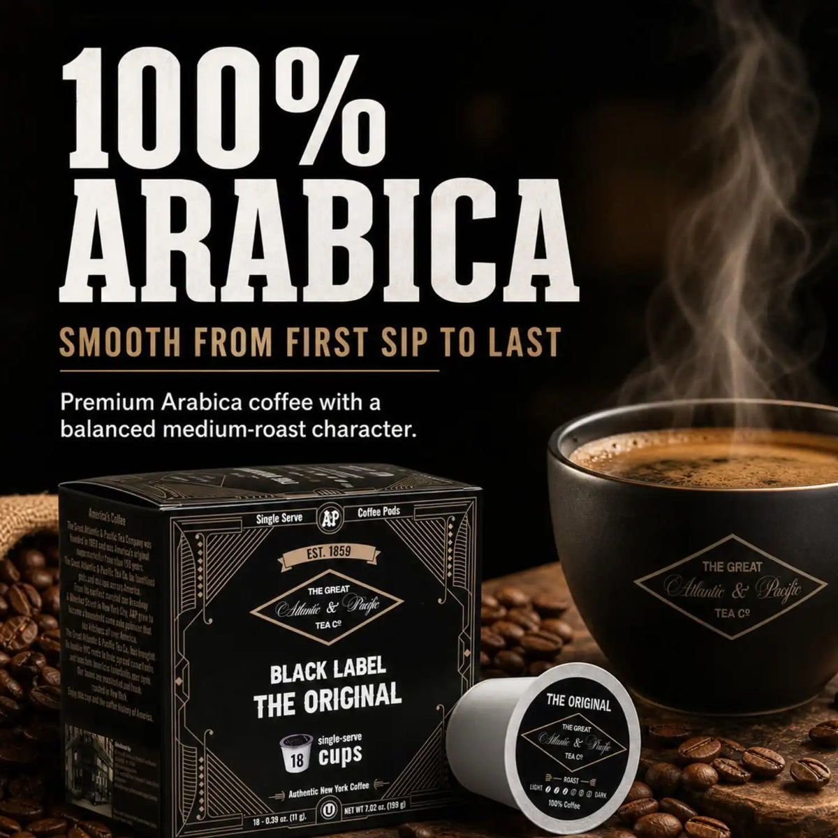 A&P Original Medium Roast Coffee Pods, 100% Arabica, 72 Count