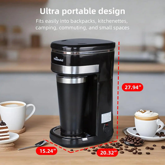 Single Serve Coffee Maker, 15oz Portable One Cup Coffee Brewer