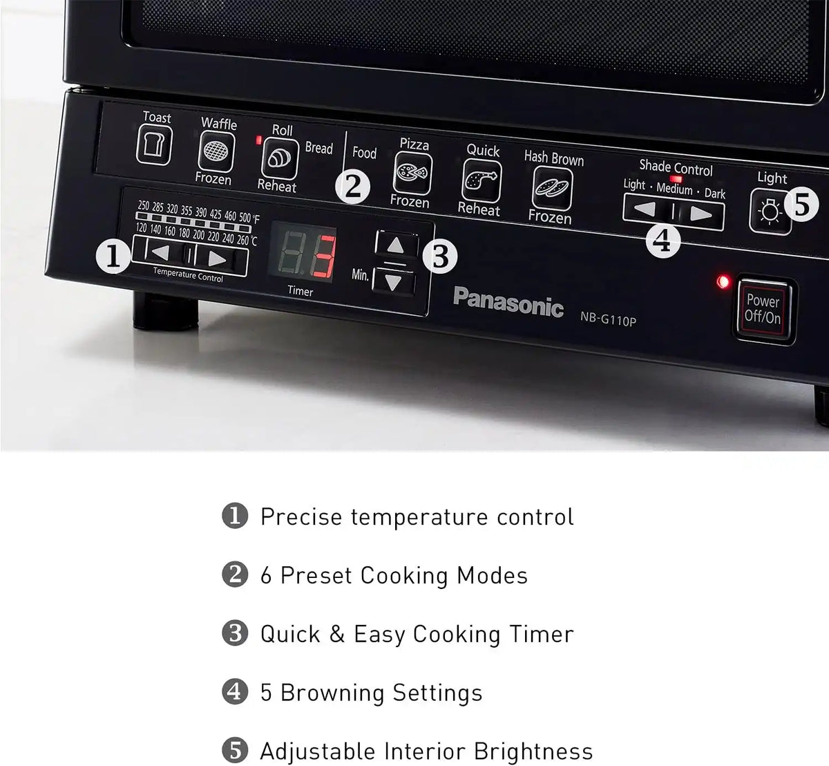 Panasonic FlashXpress Toaster Oven Countertop, 4-Slice Compact Size with Double Infrared Heating, 6 Auto Cook Options and Precise Temperature Control, 1300W - NB-G110P-K (Black)