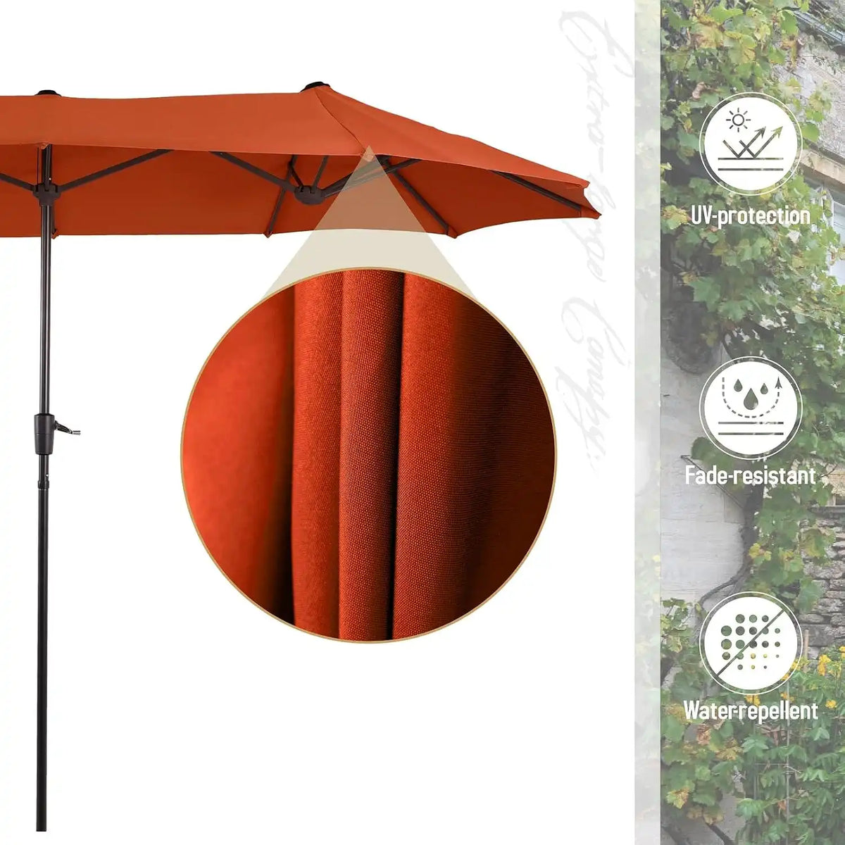 Sophia & William 7pc Patio Dining Set with Red Umbrella, 6 Rattan Chairs
