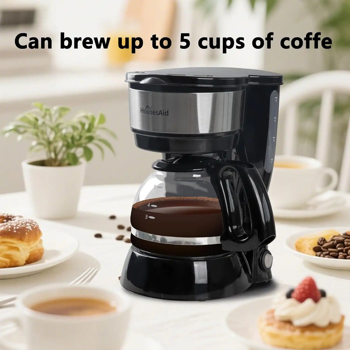 5 Cup Compact Coffee Maker,0.75L Small Drip Coffee Machine