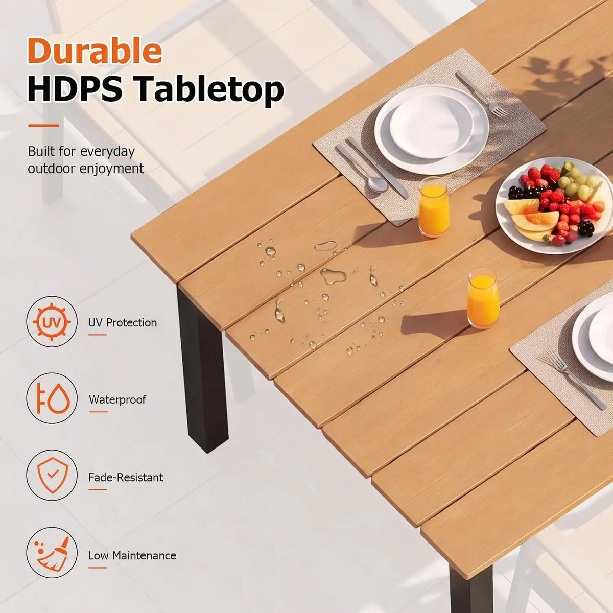 LazySunsets Outdoor Dining Set with Umbrella Hole (Gray/Teak, 7 Piece)