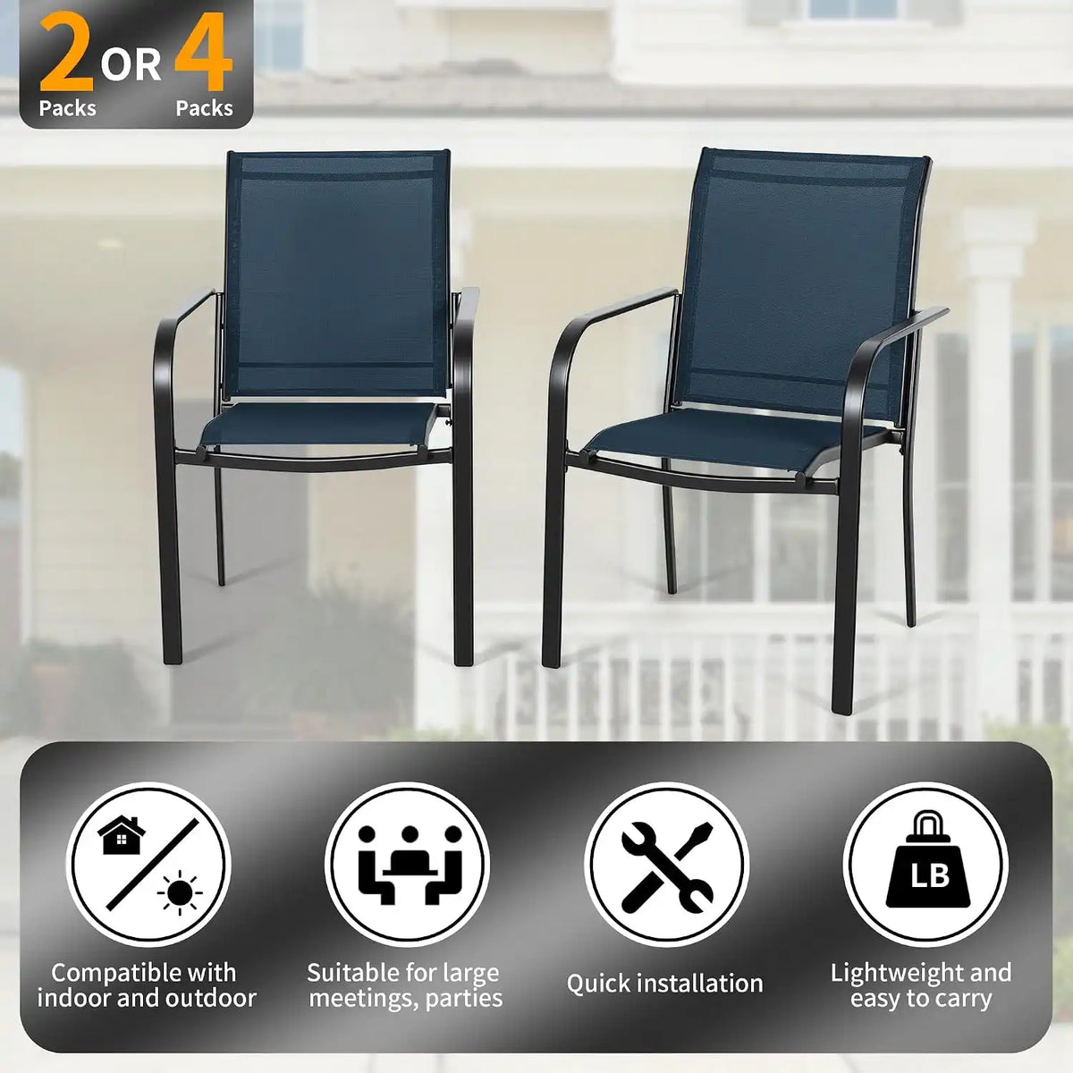 SUNCROWN 7 Pieces Outdoor Dining Set, Patio Furniture Set with 6 x Textilene Dinning Chairs and 1 60"x37" Steel Slat Metal Bistro Table for Backyard Lawn Deck Garden, Dark Blue