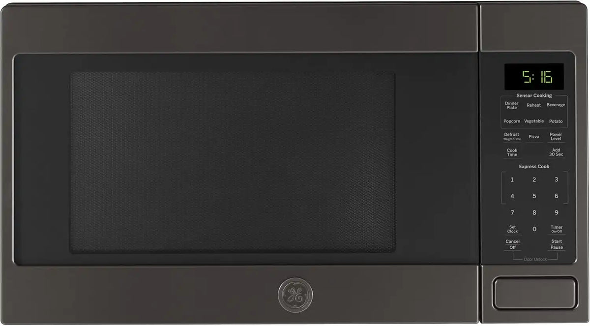 GE Countertop Microwave Oven, 1,150-watt Capacity, 1.6 Cubic Ft., 8 Auto Cooking Settings, Child-Lock Technology, Kitchen Essentials for The Countertop, Dorm Room or Apartment, Black Stainless