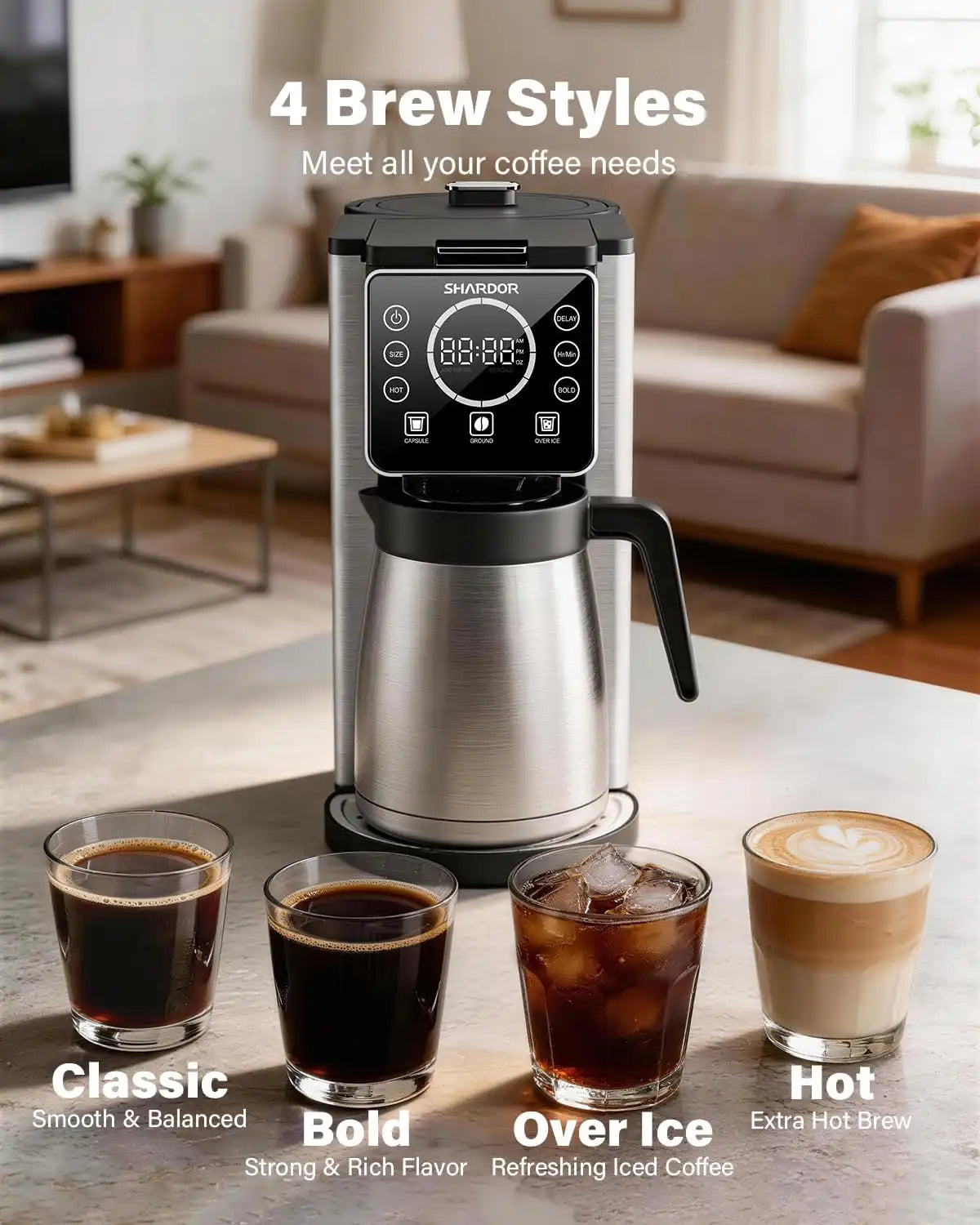 SHARDOR Single Serve & Carafe Coffee Maker, Dual Brew for K Cup Pods & Ground Coffee, Hot & Iced Drip Coffee Machine, 6-32oz Sizes, 95oz Removable Water Reservoir, 24H Programmable, Thermal Carafe
