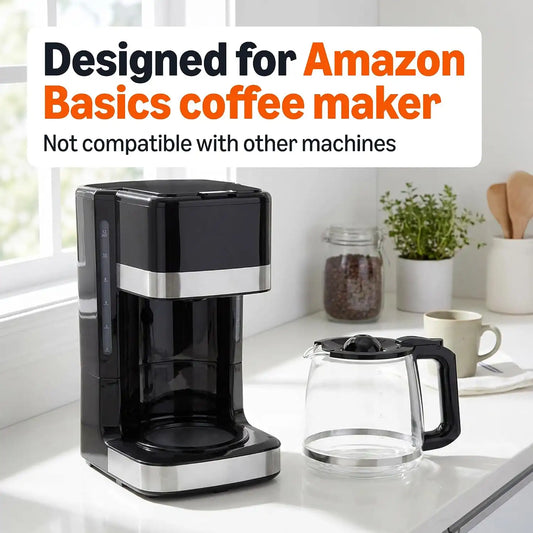 Amazon Basics 12-Cup Glass Replacement Carafe for Coffee Maker, Comfort-Grip Handle, Dripless Spout, Black，Only for B0D9QDMK9X, B0D9QGF1WX