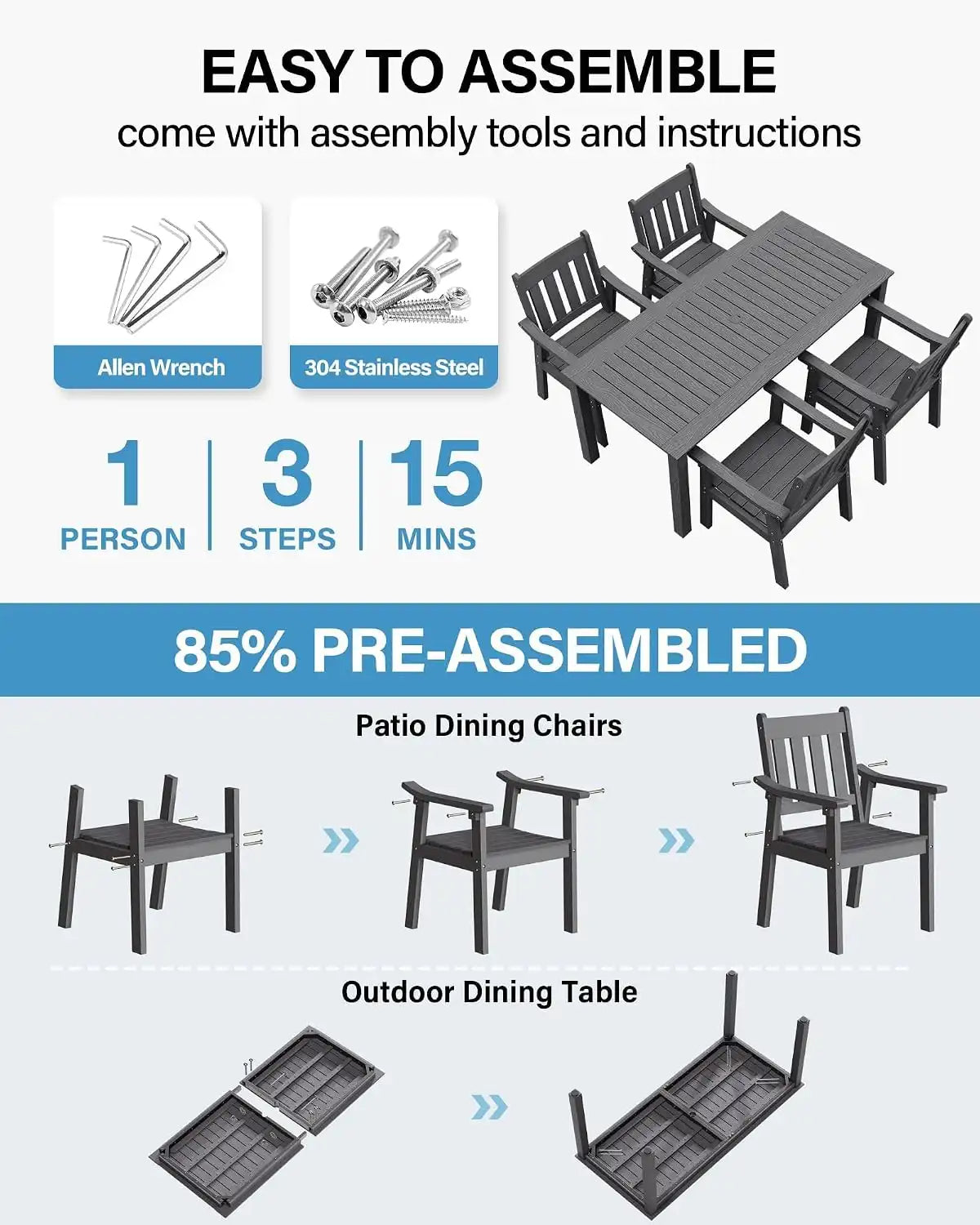 YEFU Patio Dining Chairs Set of 4, Weather Resistant HIPS, Teak