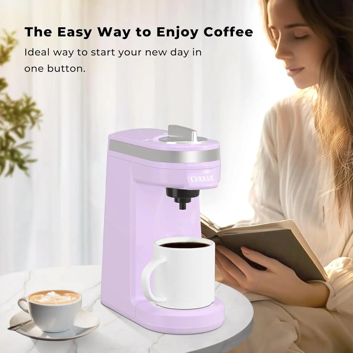 CHULUX Mini Single One Cup Coffee Maker for K Pod, Auto Shut Off, Lavender