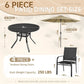 SUNCROWN 6 - Piece Outdoor Dining Set, Patio Furniture Set with 4 Textilene Dinning Chairs, 41" Metal Round Table and 1 Brown 9Ft Patio Umbrella for Lawn Garden Backyard Deck, Black