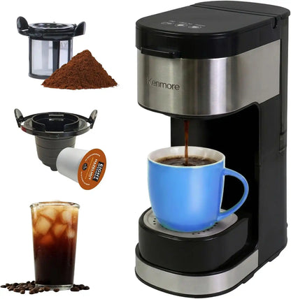 Kenmore Single Serve Cafetera, Hot & Iced Coffee Maker, 14 oz, Black