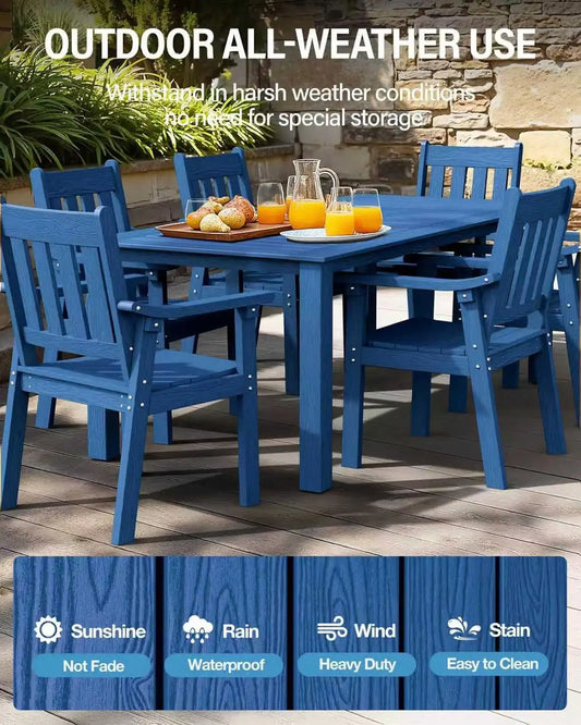 YEFU Outdoor Dining Set for 8, All-Weather HIPS, Metal Aluminum Frame, Blue