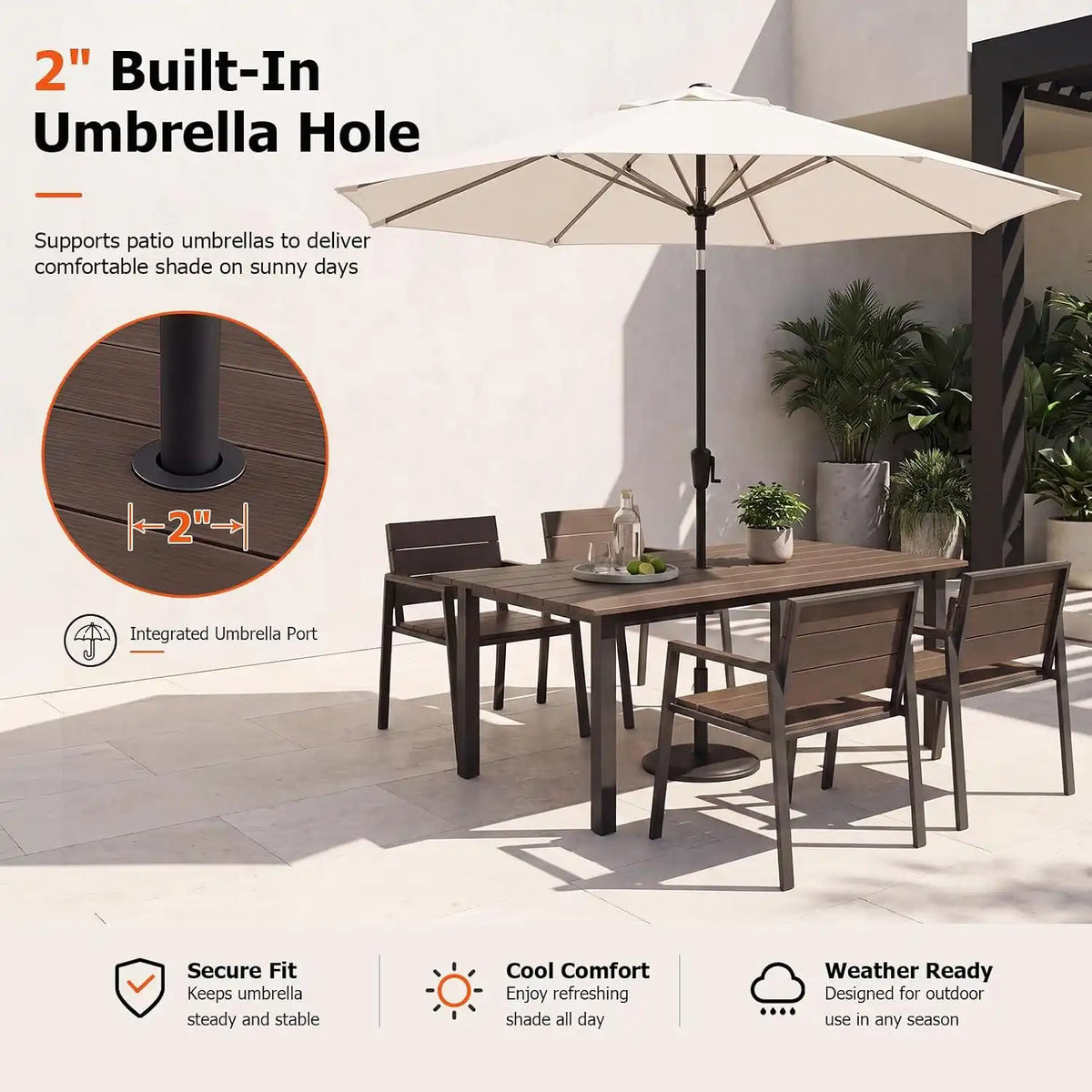LazySunsets Outdoor Dining Set with Umbrella Hole (Charcoal, 5 Piece)