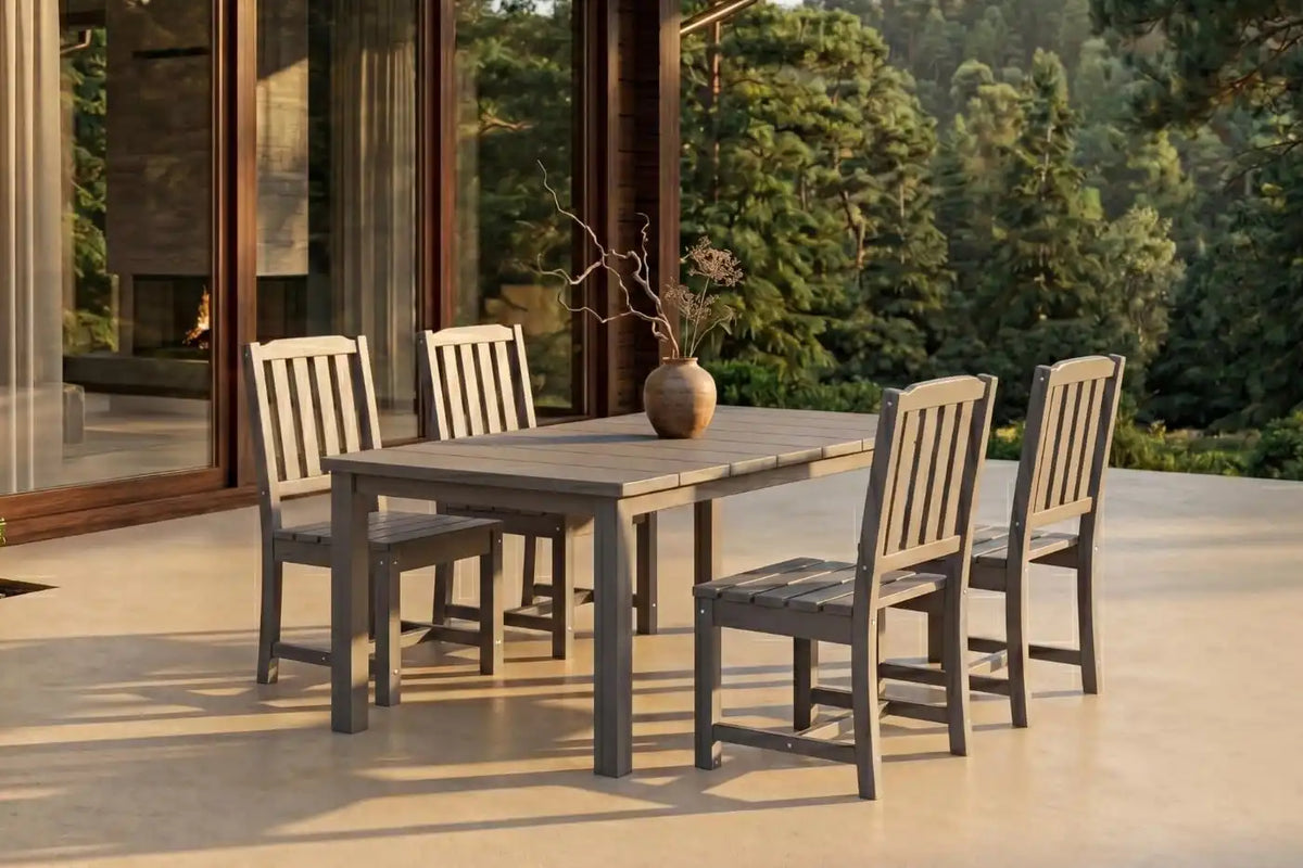 Perli™ 5-Piece Outdoor Dining Set, All-Weather HDPE Patio Furniture with 4 Armless Chairs and Rectangular Table, UV-Resistant 4-Person Set for Deck, Backyard, Grey