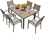Homall 7 Pieces Patio Dining Set, Metal Outdoor Dining Set for 6, Brown