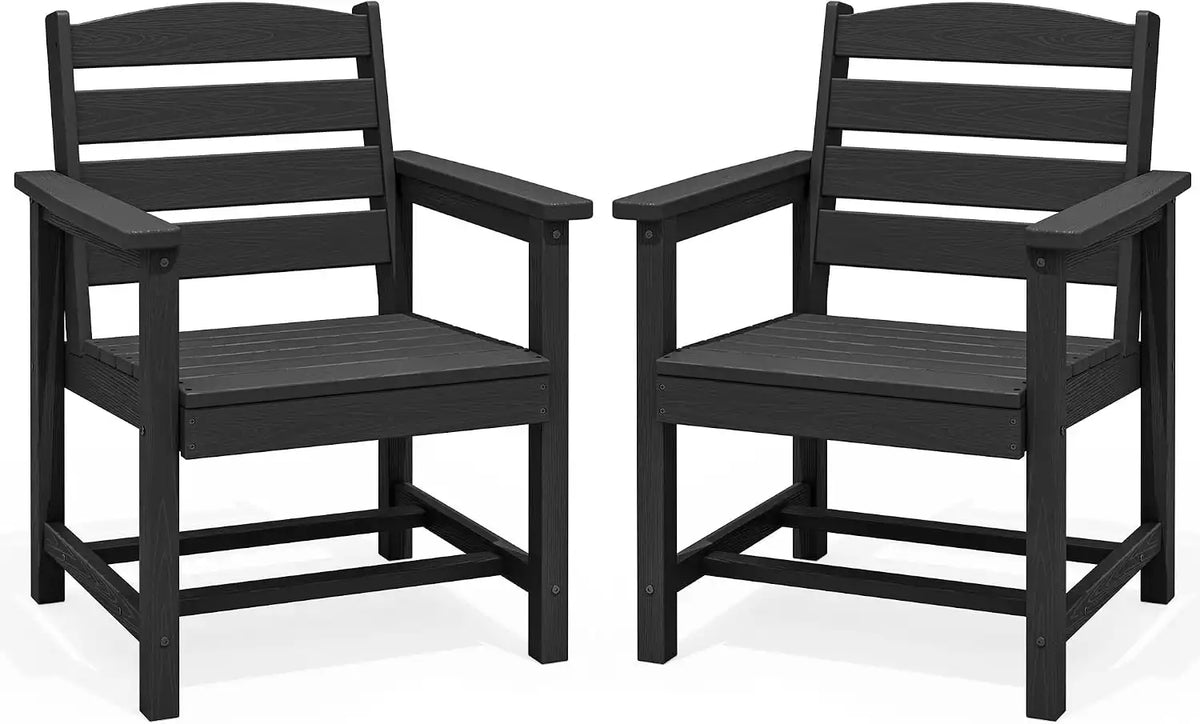 SERWALL Patio HDPE Dining Chairs Set of 2 with Arms, Black