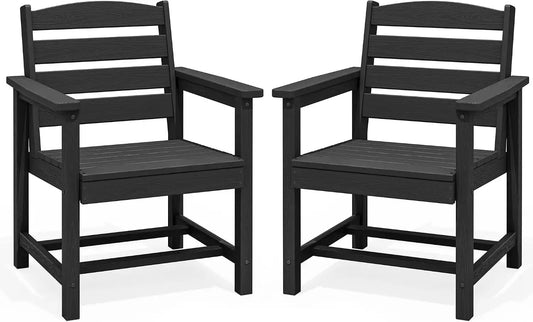 SERWALL Patio HDPE Dining Chairs Set of 2 with Arms, Black