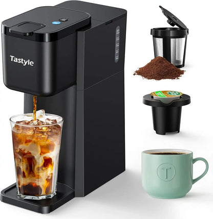 Tastyle Mini Single Serve Hot and Iced Coffee Maker for K Cup and Ground